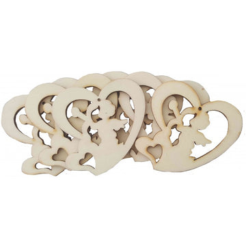 Accesorii creatie - lemn decupat - inimioara cu ingeras, set 6 buc, Colorarte, FS-MF