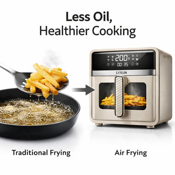 Friteuza cu Aer Cald Lyxun LX2735 Capacitate 6.5L 2000W Airfryer Digital Touch fara Ulei, Bej