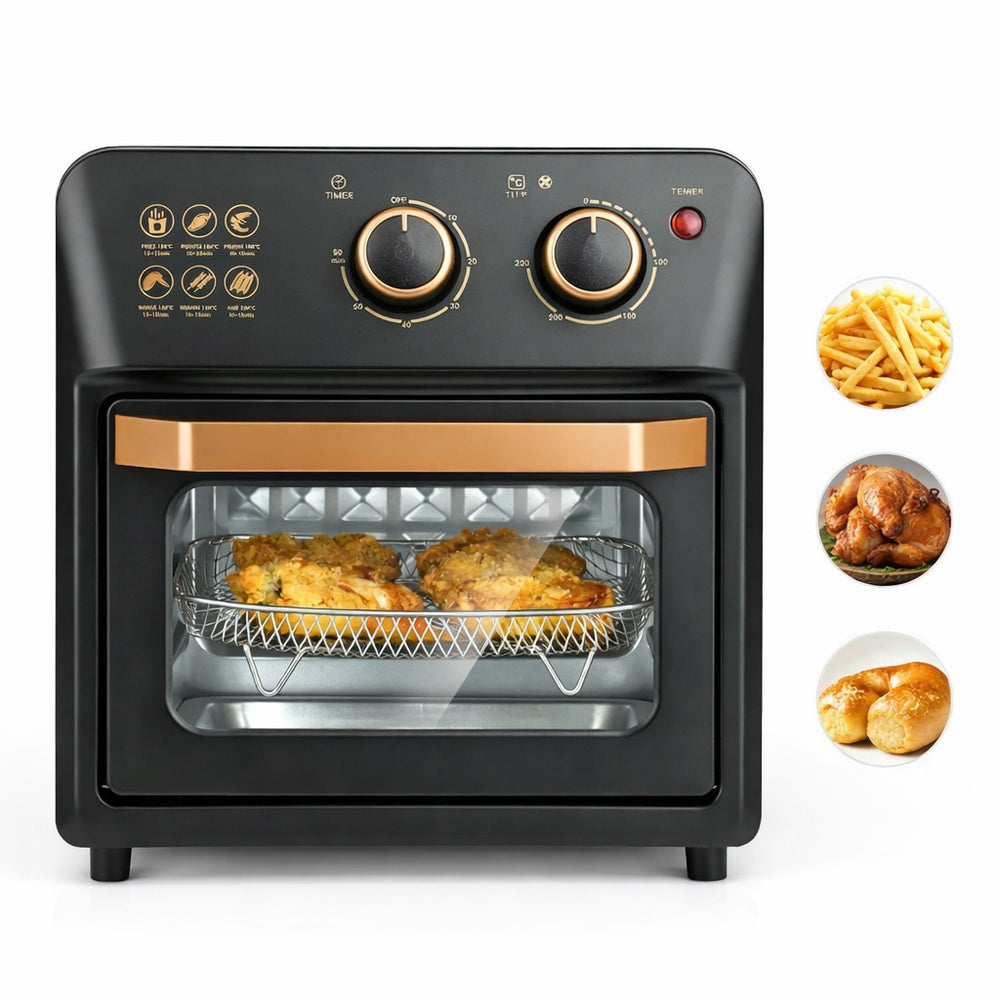 Friteuza cu Aer Cald si Cuptor Lyxun LX2050, 2000W Capacitate 14L, Multifunctional Air Fryer cu Timer si Control, Retro, Negru