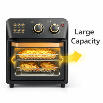 Friteuza cu Aer Cald si Cuptor Lyxun LX2050, 2000W Capacitate 14L, Multifunctional Air Fryer cu Timer si Control, Retro, Negru