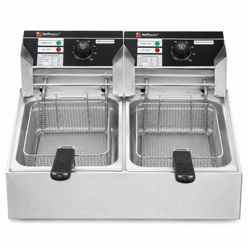 Friteuză electrică profesională Hoffmans HM-88-2, 12L, 5000W, cu două cuve și două coșuri, Inox