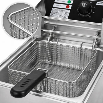 Friteuză electrică profesională Hoffmans HM-88-2, 12L, 5000W, cu două cuve și două coșuri, Inox