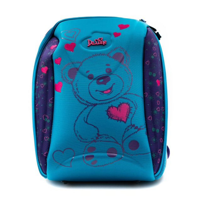 Ghiozdan DeLune, 38cm, 2 compartimente, rigid, ergosistem, mov cu turcoaz, 7102BL