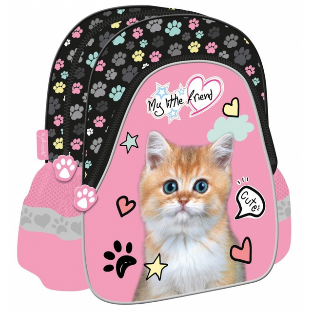Ghiozdan St.Majewski My Little Friend Cat, gradinita, 2 compartimente, 2 buzunare, roz cu negru, 642739