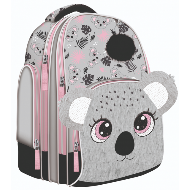 Ghiozdan St.Majewski Bambino Koala, 2 compartimente, 3 buzunare, gri cu roz, 657177