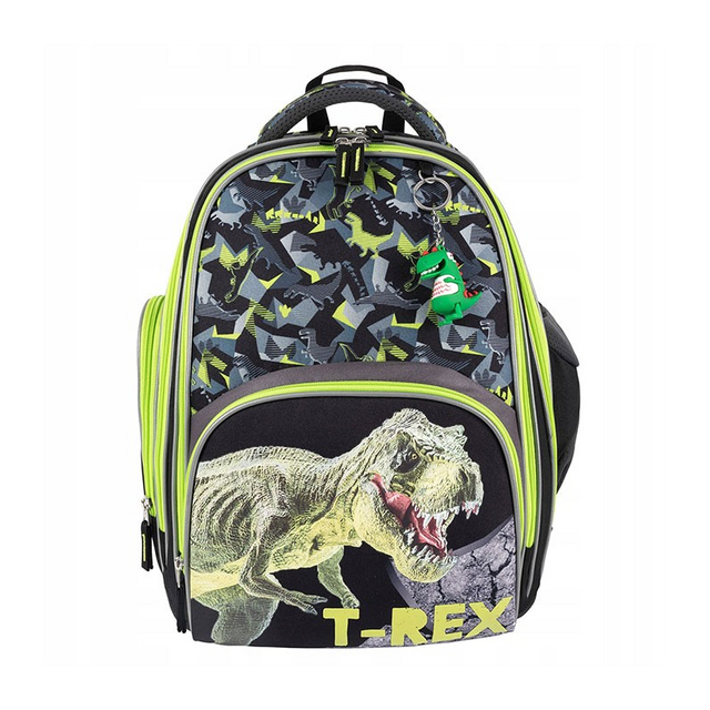 Ghiozdan St.Majewski Bambino TRex, 2 compartimente, 2 buzunare, negru cu verde, 650512