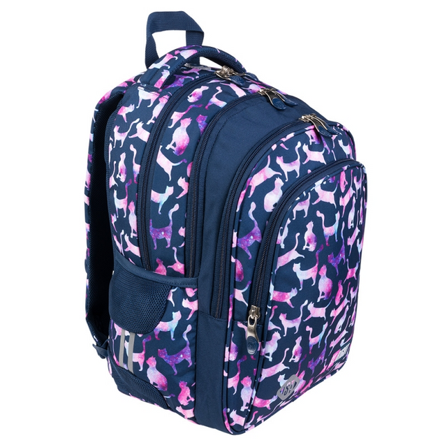 Ghiozdan St.Majewski Cosmic Cats, 4 compartimente, 2 buzunare, negru cu roz, 645013