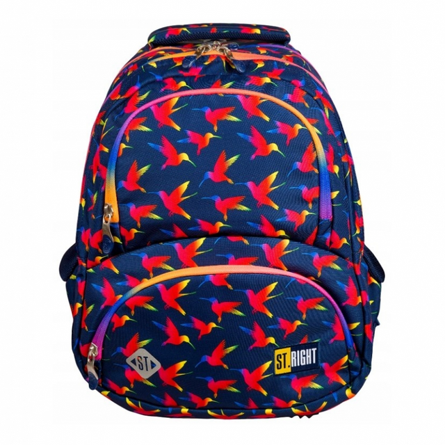 Ghiozdan St.Majewski St.Right Rainbow Birds, 2 compartimente, 4 buzunare, negru cu rosu, BP-07 / 622497