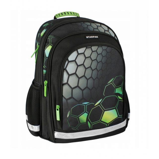 Ghiozdan Starpak Football, 3 compartimente, 2 buzunare, negru cu verde, 506122
