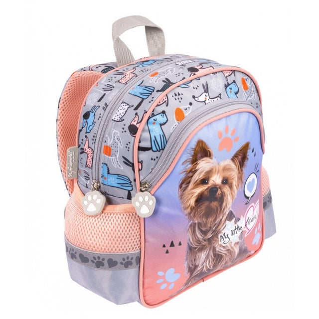 Ghiozdan St.Majewski My Little Friend Dog, 29cm, gradinita, 2 compartimente, gri cu roz si bleu, D1 / 668449