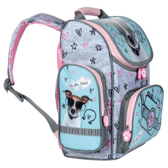Ghiozdan St.Majewski My Little Friend Dog, 1 compartiment, 3 buzunare, gri cu bleu, 628566