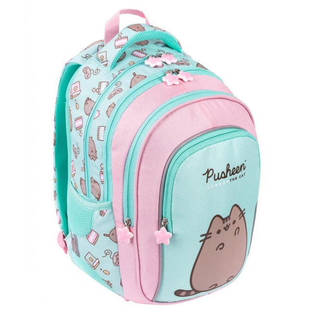 Ghiozdan St.Majewski Pusheen, 40cm, 4 compartimente, verde menta cu roz, BPL58 / 663178