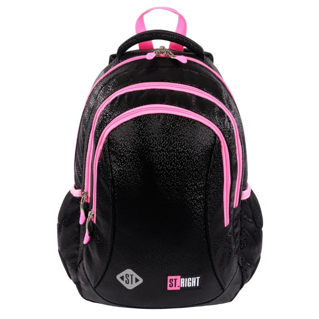 Ghiozdan St.Majewski St.Right Black Glitter, 39cm, 3 compartimente, negru cu roz, 665356