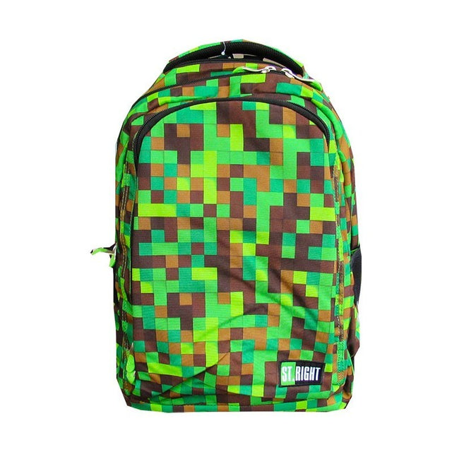 Ghiozdan St.Majewski St.Right Pixel Gamer, 3 compartimente, 2 buzunare, verde cu maro, BP-57 / 45327