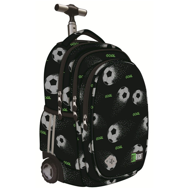 Ghiozdan St.Majewski St.Right Pixel Balls, 44cm, 4 compartimente, tip troller, roti silicon, negru