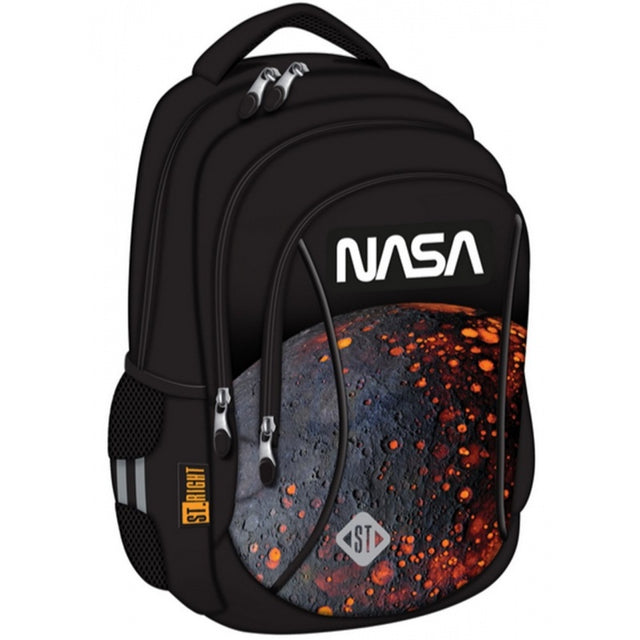Ghiozdan St.Majewski St.Right Red Planet, 39cm, 3 compartimente, negru cu portocaliu