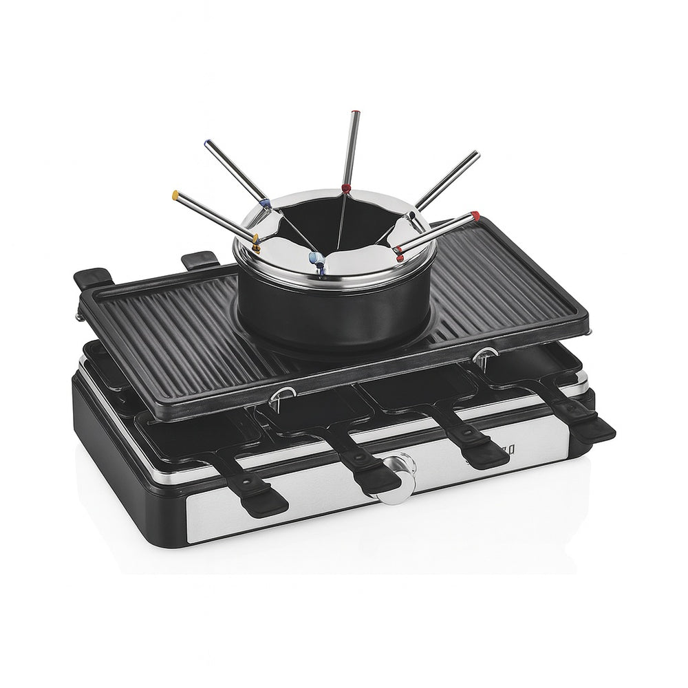 Gratar electric cu fondue & raclette 3 in 1, Zilan ZLN8856, 1400W, termostat reglabil, 8 tigai, inox