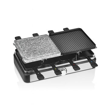 Gratar electric cu raclette ZILAN ZLN8863 – 1400W, Placa piatra + aluminiu, Termostat reglabil, Antiaderent, Gri