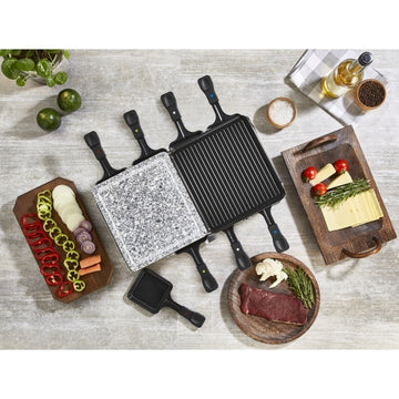 Gratar electric cu raclette ZILAN ZLN8863 – 1400W, Placa piatra + aluminiu, Termostat reglabil, Antiaderent, Gri