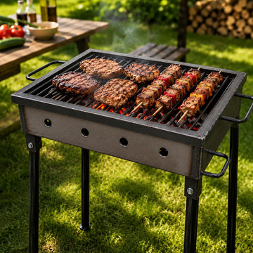Gratar gradina profesional Pexor S 30 X 40 CM metal gros 3 MM, pentru carbune si lemne, sita inox, picioare 40 cm, gri