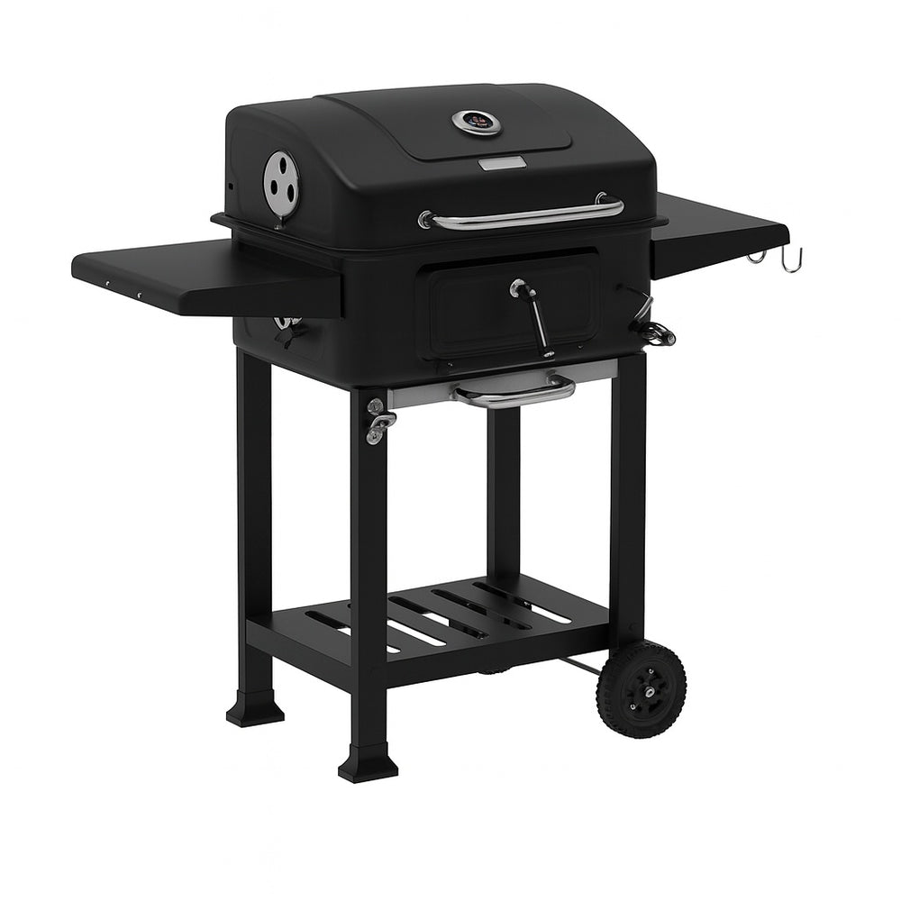 Gratar pentru exterior cu capac, Zilan ZLN3574, termometru incorporat si roti mobile, 54x42.5 cm