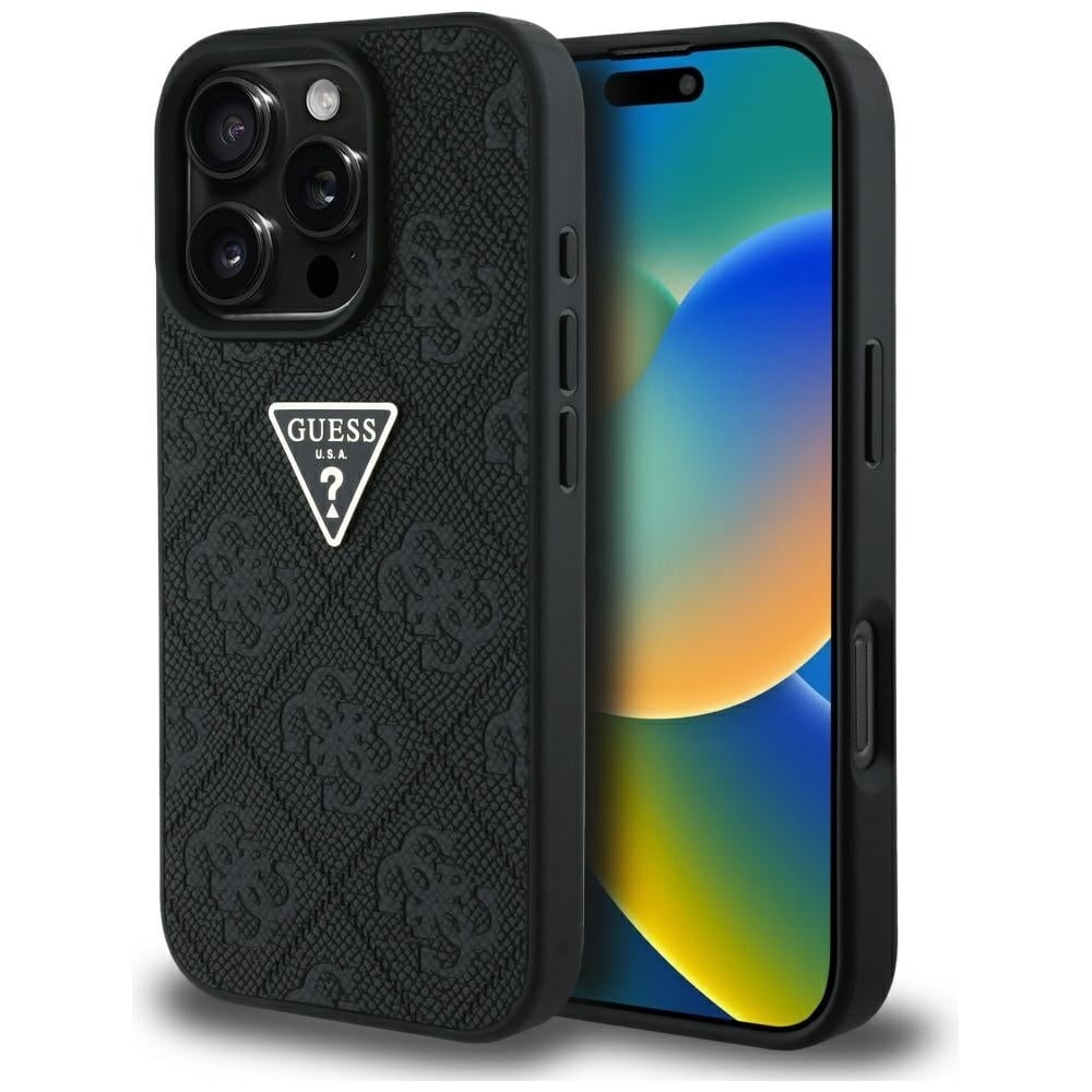 Guess – Husa piele ecologica Hot Stamp 4G Logo pentru iPhone 16 Pro, negru, GUHCP16LPGP4STRK