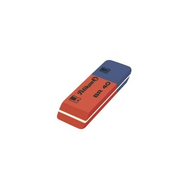 Radiera Pelikan BR40 601005, dreptunghi, 58x20x8mm, rosu-albastru, 2/3 pentru creion, 1/3 pentru pix, cerneala