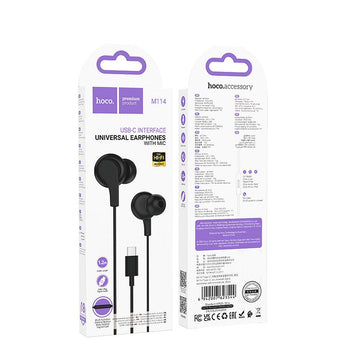 Casti In-Ear cu Fir Hoco M114, USB-C, Microfon - Negru