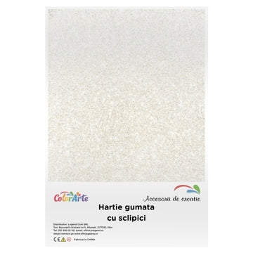 Hartie gumata cu sclipici A4, 2mm, alb, set 10 coli, Colorarte