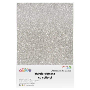 Hartie gumata cu sclipici A4, 2mm, argintiu, set 10 coli, Colorarte