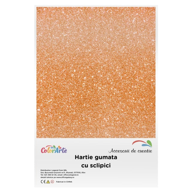 Hartie gumata cu sclipici A4, 2mm, auriu, set 10 coli, Colorarte
