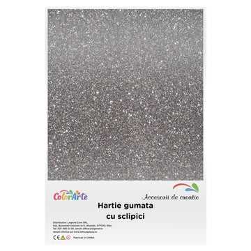 Hartie gumata cu sclipici A4, 2mm, negru, set 10 coli, Colorarte