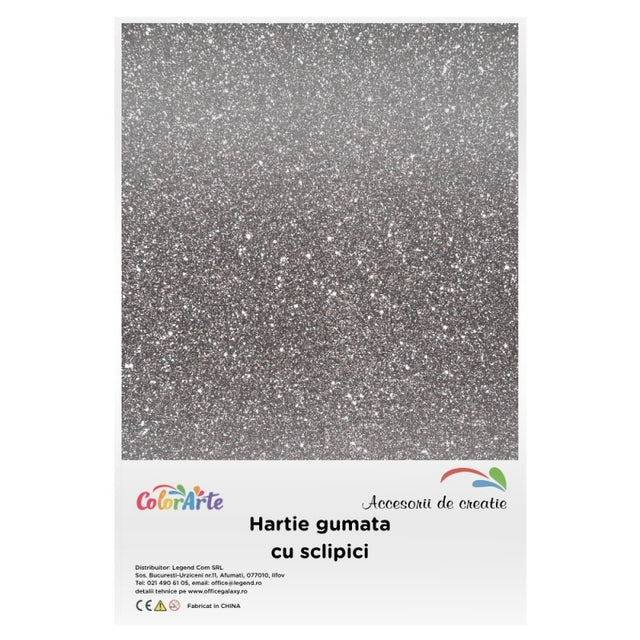 Hartie gumata cu sclipici A4, 2mm, negru, set 10 coli, Colorarte