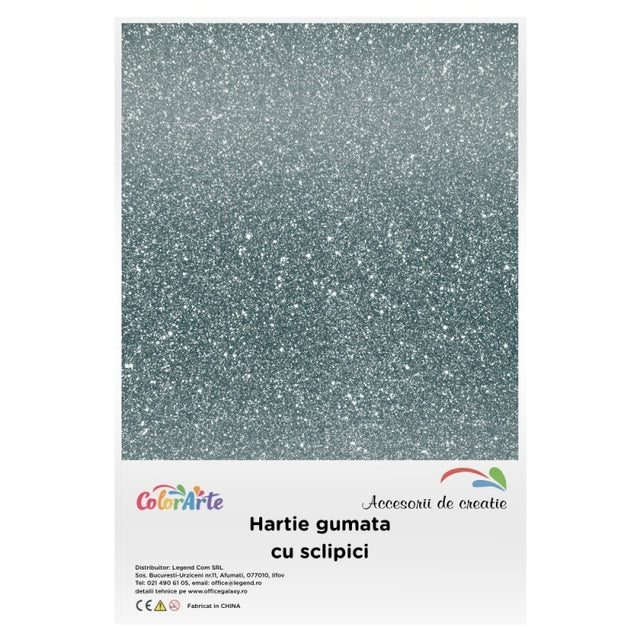 Hartie gumata cu sclipici A4, 2mm, verde Craciun, set 10 coli, Colorarte