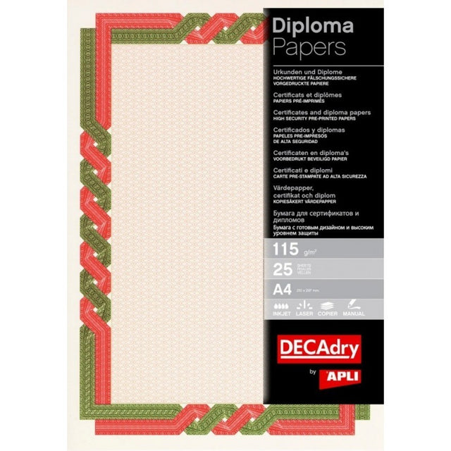 Hartie tip diploma A4 DECAdry Spiral OSD4057, 115g/mp, rosu / verde, set 25 coli