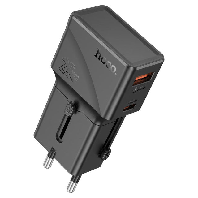 Adaptor Socket Hoco AC24, PD25W, 1xUSB-C, 1xUSB, MultiSockets - Negru
