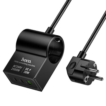 Prelungitor Electric Hoco AC33, 30W, 2xUSB-C & 1xUSB-A - Negru