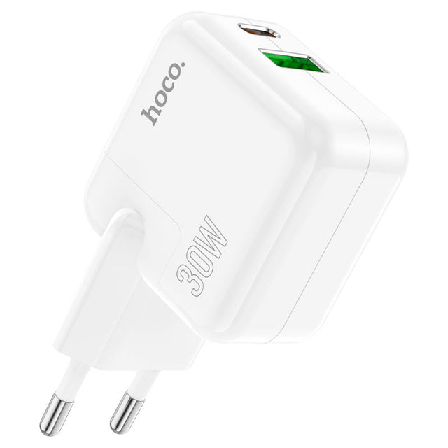 Incarcator Retea Hoco C111A, 30W, 1xUSB-C, 1xUSB-A, PD, QC 3.0 - Alb