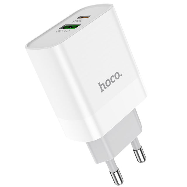 Incarcator Retea + Cablu Lightning Hoco C80A, 20W, 5V, 3.1A, 1xUSB-C, 1xUSB-A, PD, QC 3.0 