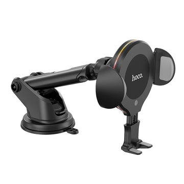 Suport Auto cu Incarcare Hoco CA60, 10W, cu Cleme Laterale, Montaj Grila/Bord - Negru