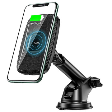 Suport Auto cu Incarcare Wireless Hoco CA75, Montaj Grila/Bord, AutoLock, Brat Ajustabil - Negru