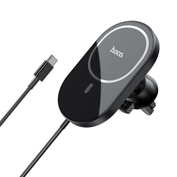 Suport auto cu incarcare wireless Hoco CA90, MagSafe, magnetic, prindere ventilatie, negru