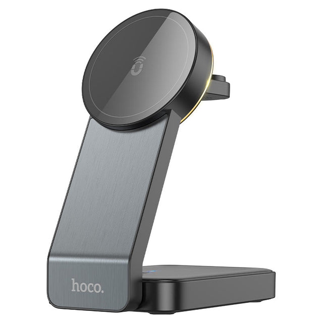 Statie Incarcare Wireless Hoco CQ3, MagSafe, 15W, Qi Charging, Stand, 3 in 1 - Negru