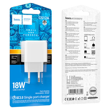Incarcator Retea Hoco CS12A, 18W, 1xUSB-A, QC 3.0, Standard - Alb