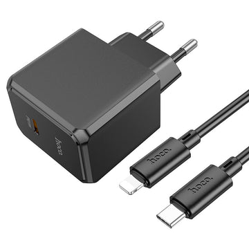 Incarcator Retea + Cablu Lightning Hoco CS13A, 20W, 1xUSB-C, PD - Negru