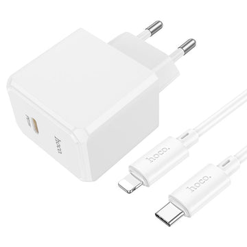 Incarcator Retea + Cablu Lightning Hoco CS13A, 20W, 1xUSB-C, PD - Alb