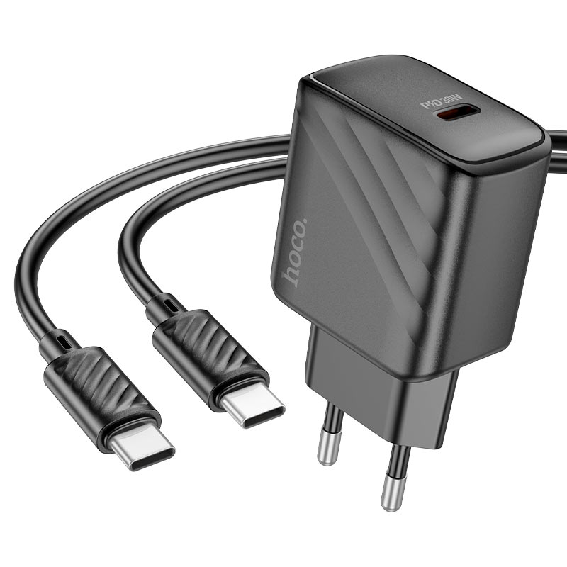 Incarcator Retea + Cablu USB-C Hoco CS22A, 1m, PD30W, 1xUSB-C, QC/FCP/AFC - Negru