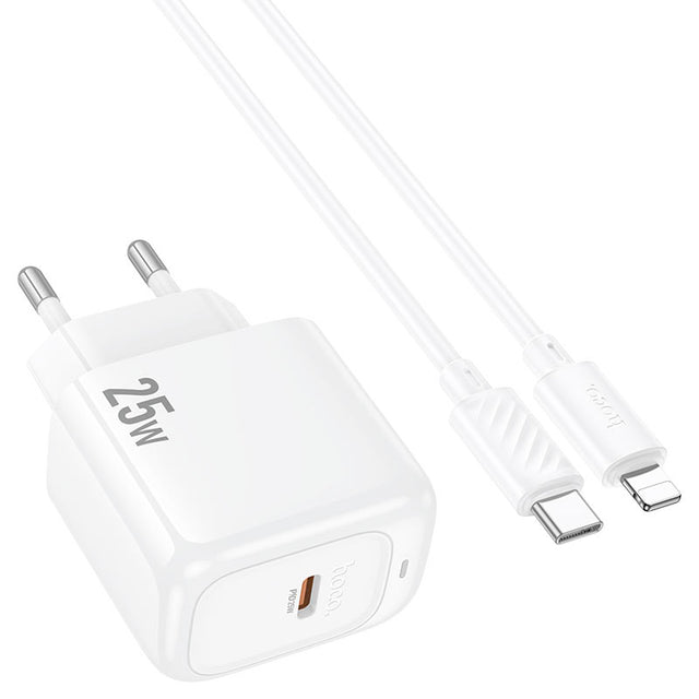 Incarcator Retea Hoco CS53A, PD25W, USB-C + Cablu Lightning, 1m, Fast Charging - Alb
