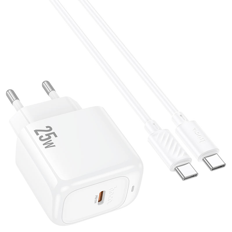 Incarcator Retea Hoco CS53A, PD25W, USB-C + Cablu USB-C, 1m, Fast Charging - Alb