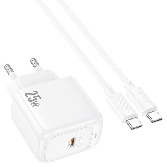 Incarcator Retea Hoco CS53A, PD25W, USB-C + Cablu USB-C, 1m, Fast Charging - Alb